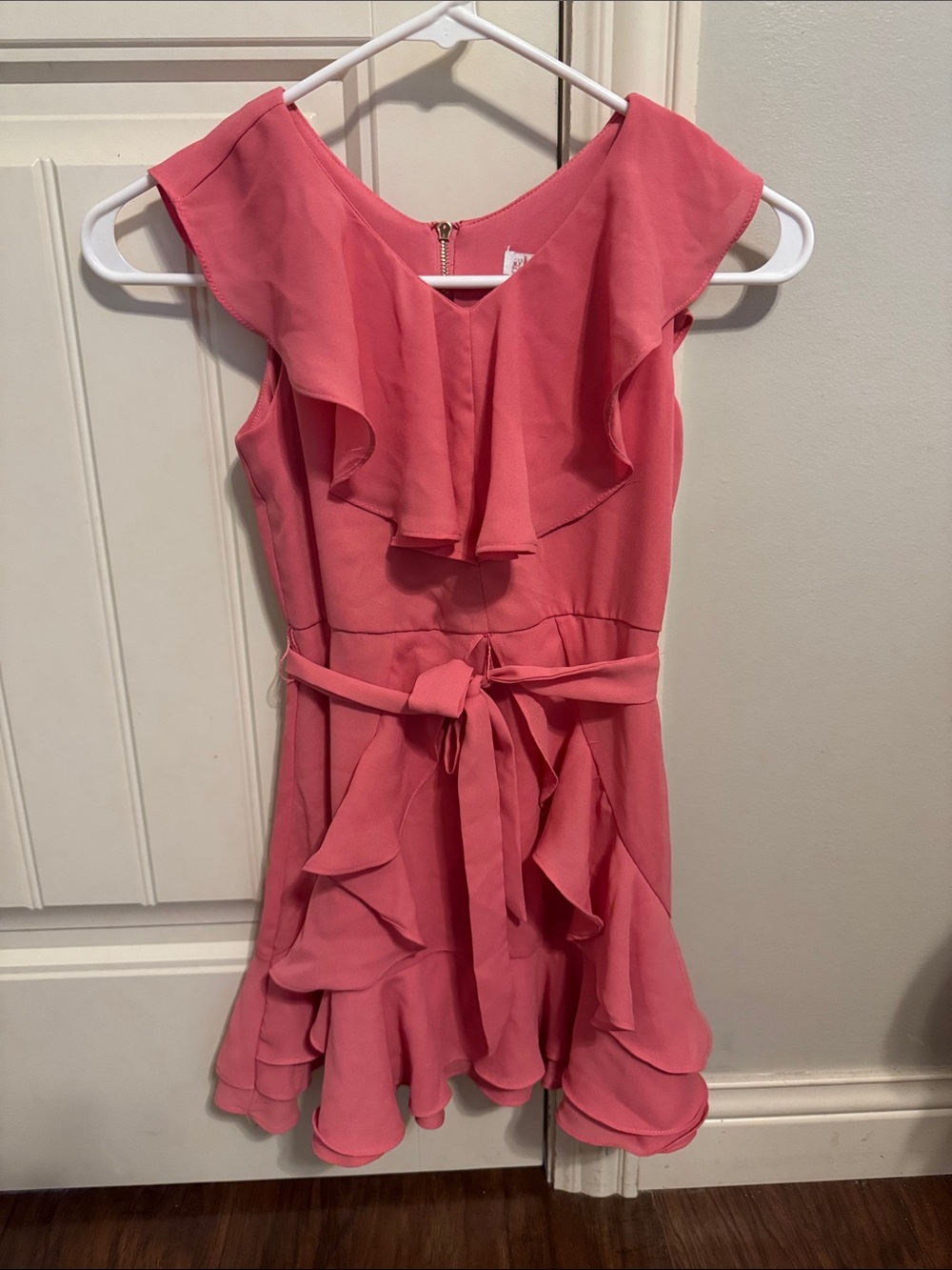 Girl’s Pink Ruffle Belted Dress